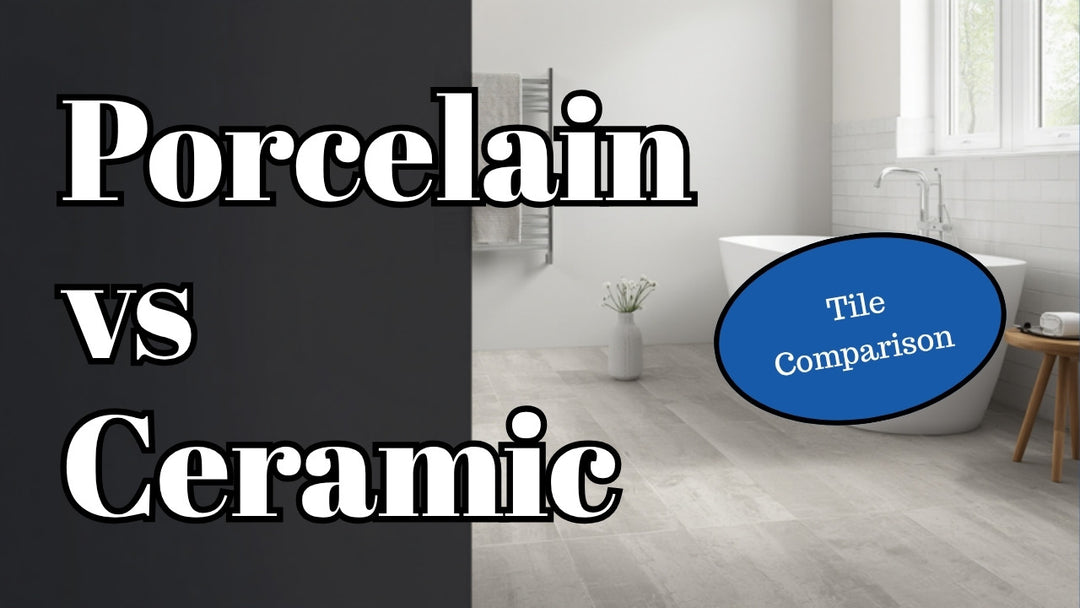 Bathroom with porcelain floor tile and subway tile tub surround - porcelain vs ceramic tile