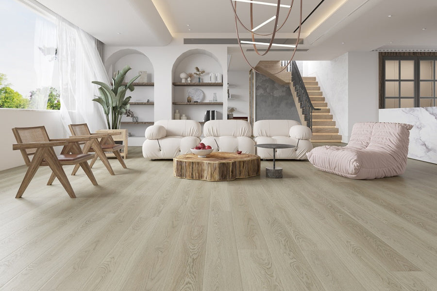 Modern, airy living room with Coxwell from Purelux vinyl collection.