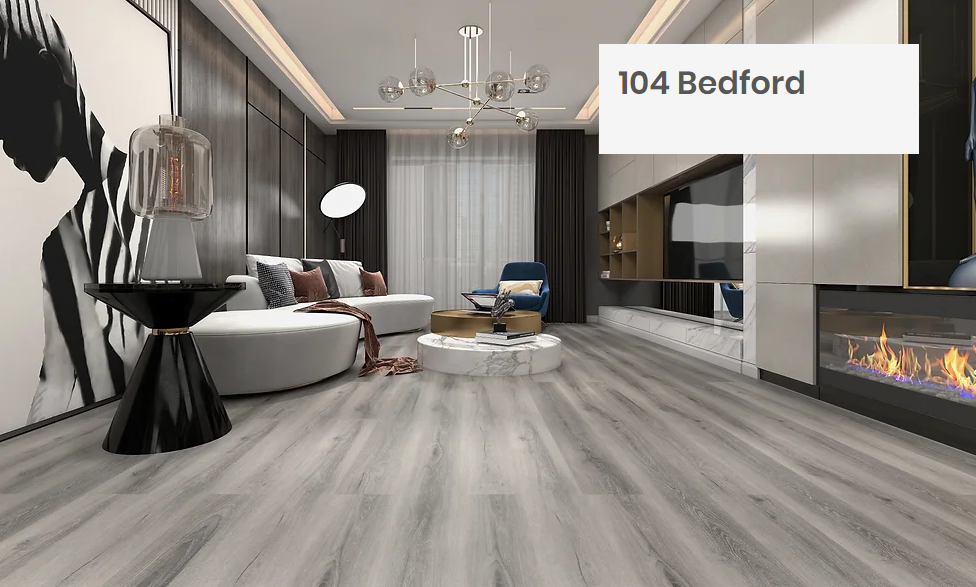 Beautiful room with 7mm vinyl flooring installed in the colour 104 Bedford by Woden Flooring sold by Advanced Flooring in Kitchener-Waterloo.