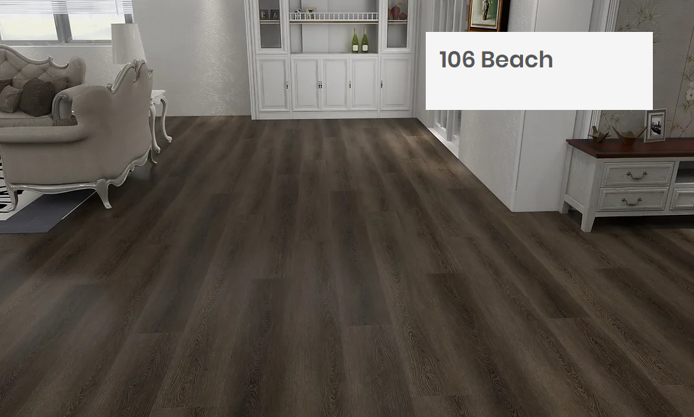 Beautiful room with 7mm vinyl flooring installed in the colour 106 Beach by Woden Flooring sold by Advanced Flooring in Kitchener-Waterloo.
