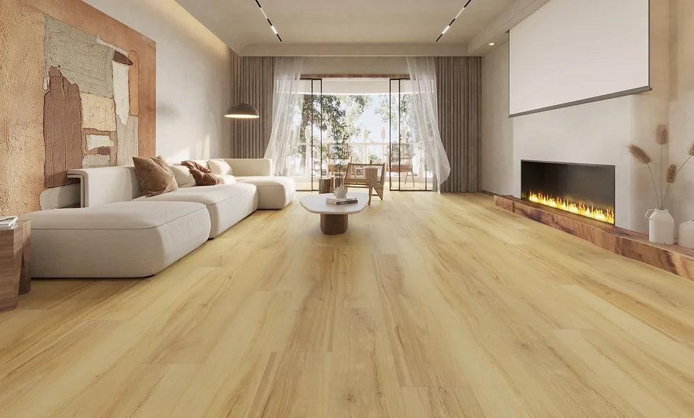 Modern room with 12mm Laminate installed in the colour 1203 Meteor by Woden Flooring sold by Advanced Flooring in Kitchener-Waterloo.