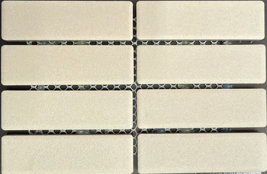 1867 Tile TYPE Collection: mosaic tiles for floor and wall in grey, 1"x3" size. Available at Advanced Flooring Waterloo. 