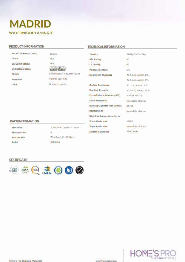 444 Wakita - Home's Pro Waterproof Laminate 12mm Madrid Series