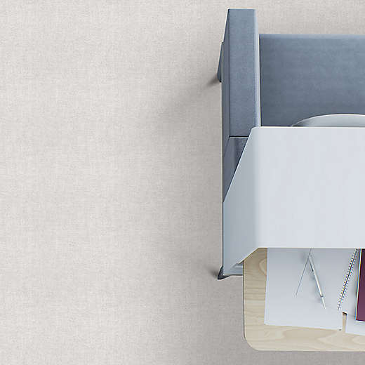Gray office pod with a desk and papers on a light gray background