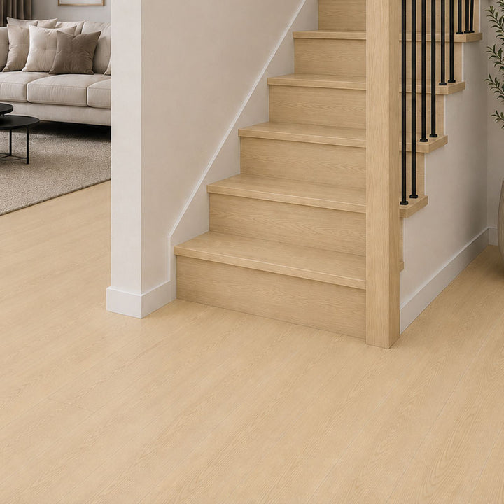 Celeste 57601231 - 1867 Flooring 9mm Vinyl Evolution Apogee - matching WPC stair kit installed