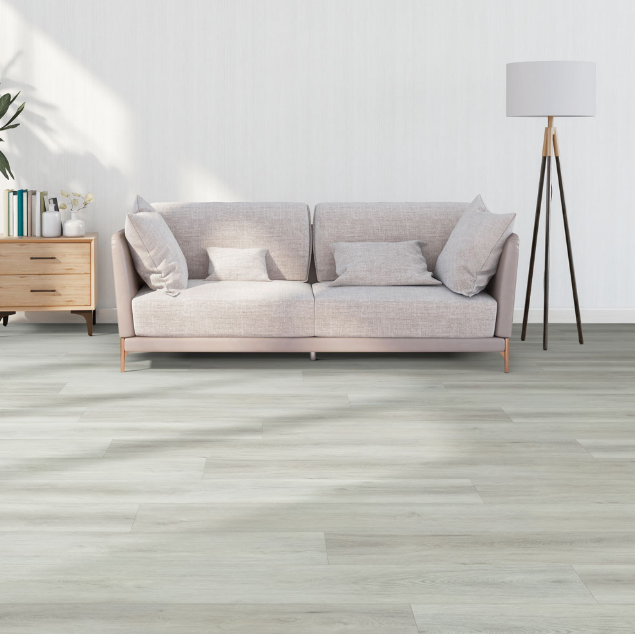Modern living room with Beaulieu SPC vinyl flooring in Andamas 2316 color. Available at Advanced Flooring Waterloo. 