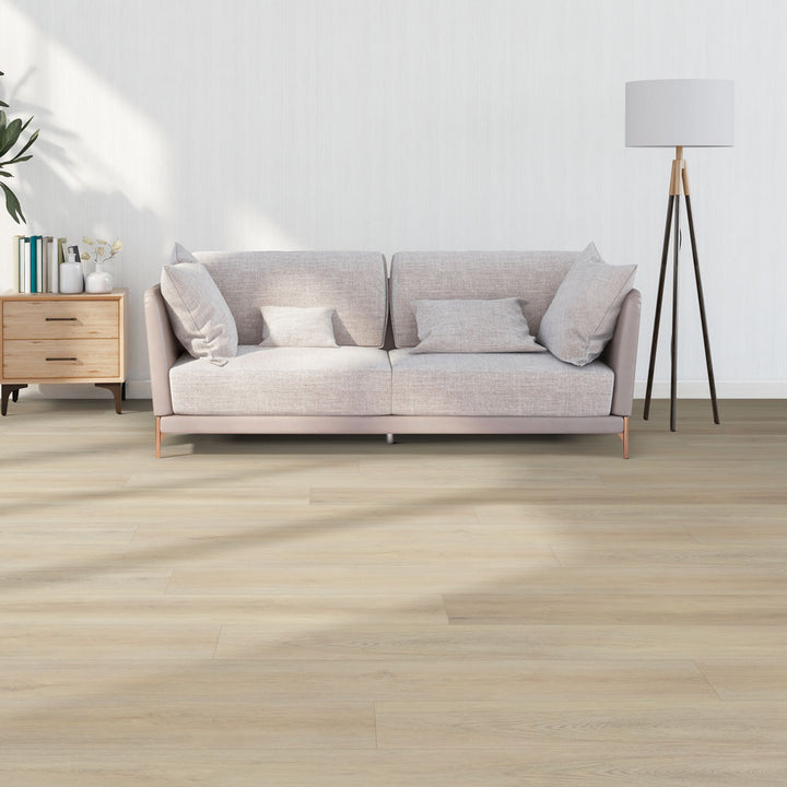 Modern living room with Beaulieu SPC vinyl flooring in Comores 2318
color. Available at Advanced Flooring Waterloo. 