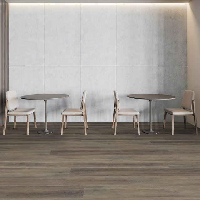 Dining area view with Beaulieu SPC vinyl flooring in Seychelles 2321  color. Available at Advanced Flooring Waterloo. 