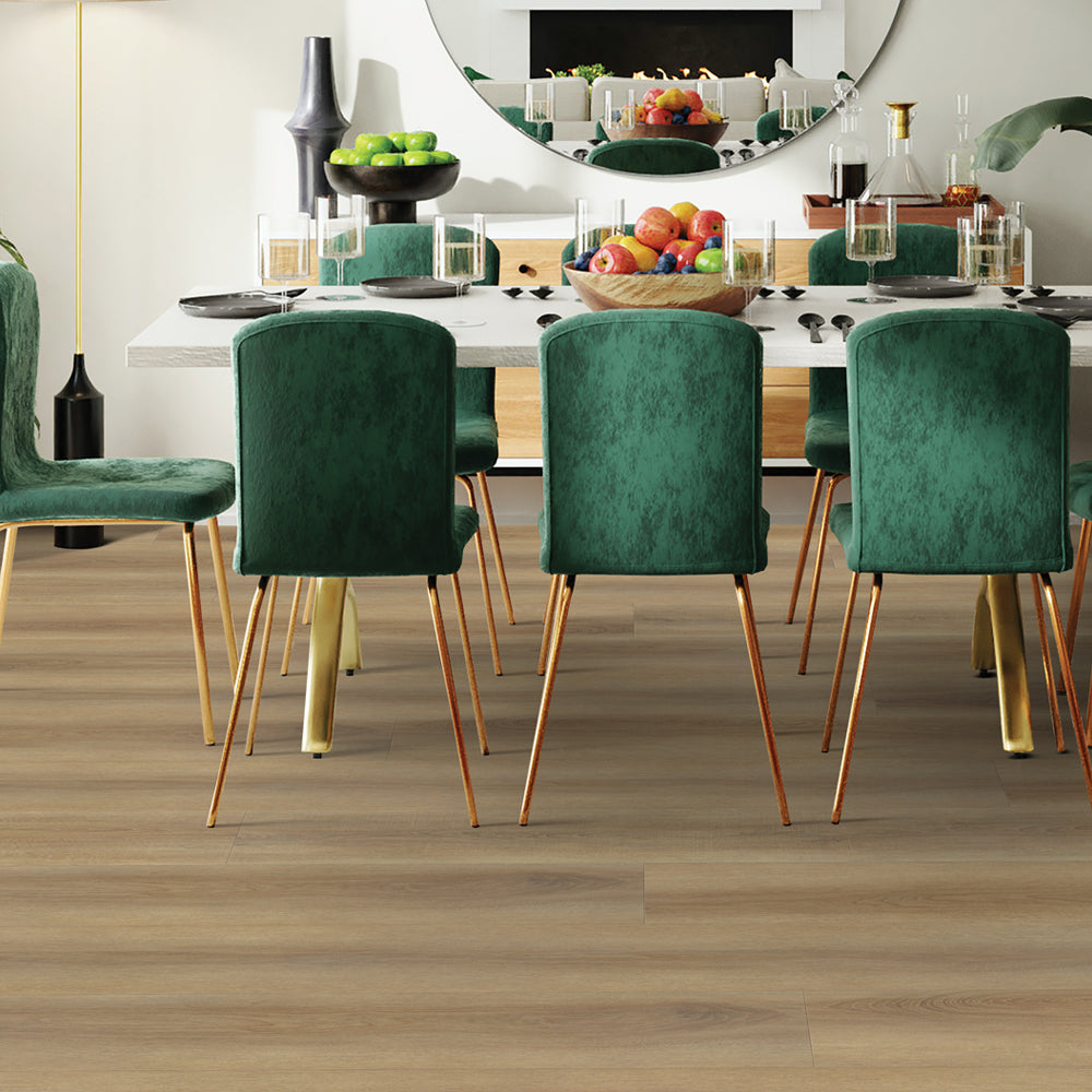 Modern dining room with Marcona 6052 Beaulieu 8.5mm WPC vinyl flooring. Available at Advanced Flooring Waterloo