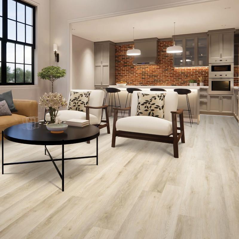 Modern room with 4.5mm vinyl plank installed in the colour Bellbrook by Mohawk SolidTech Essentials sold by Advanced Flooring in Kitchener-Waterloo.