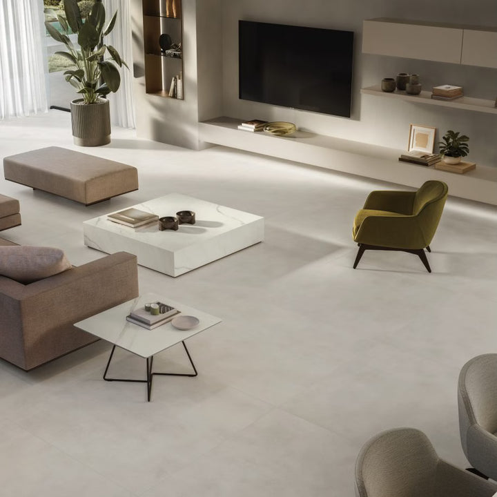 Modern living room with minimal furniture and decor.