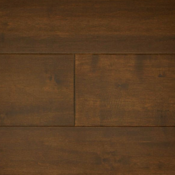 Close-up showing the texture and color of Cappuccino NAF maple engineered hardwood flooring.