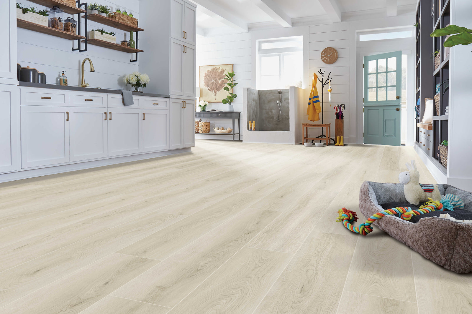 Modern room with 5mm vinyl plank installed in the colour Carmen by Mohawk SolidTech Select sold by Advanced Flooring in Kitchener-Waterloo.