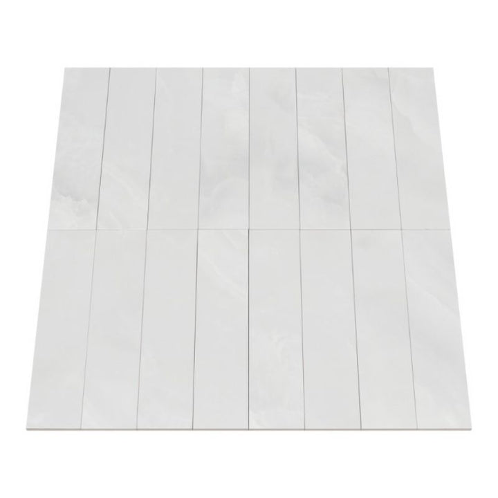Ceratec tile flooring Bianco 3x12 – elegant white porcelain tile for bathrooms and kitchens, available at Advanced Flooring Waterloo with Canada-wide delivery.