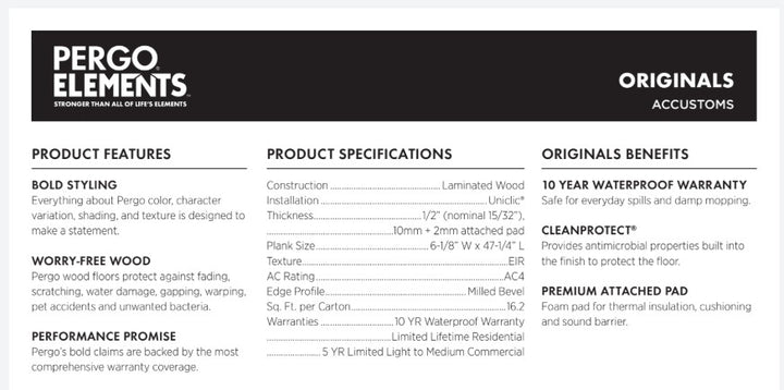 Creme - Pergo Elements Originals 12mm Laminate with underlay | DISCONTINUED 10 boxes left