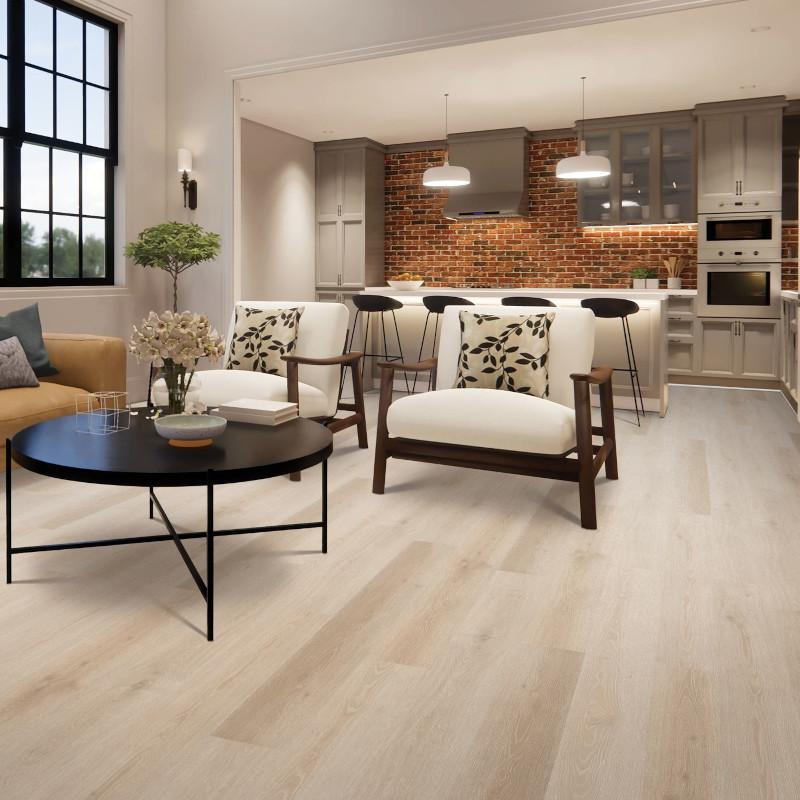 Modern room with 4.5mm vinyl plank installed in the colour Crestmont by Mohawk SolidTech Essentials sold by Advanced Flooring in Kitchener-Waterloo.
