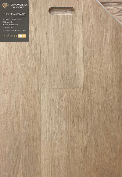 Wooden flooring sample with a visible brand label in the corner.