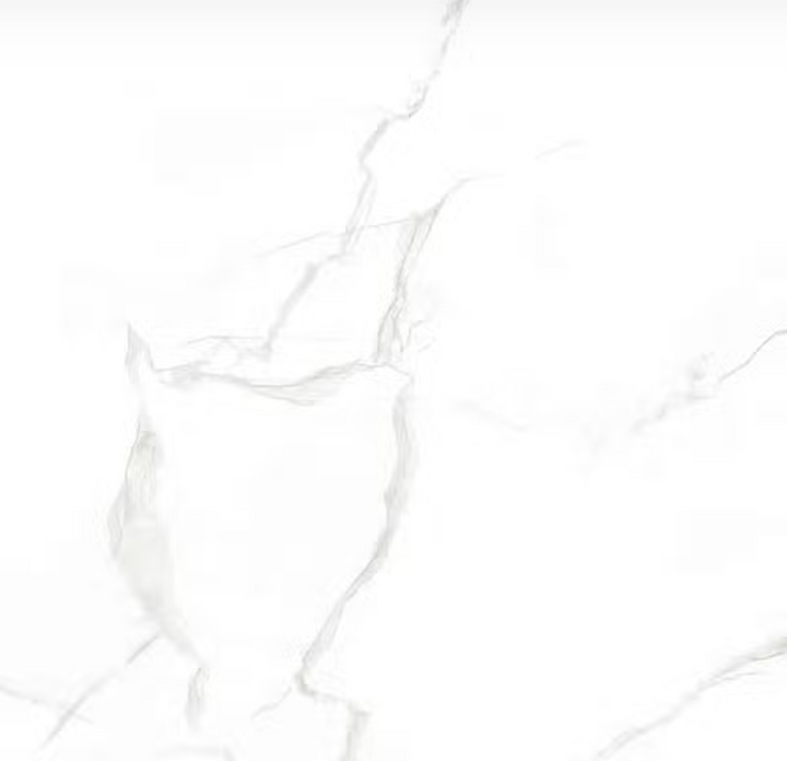 A white porcelain ceramic tile with a marble-effect pattern and polished finish.
