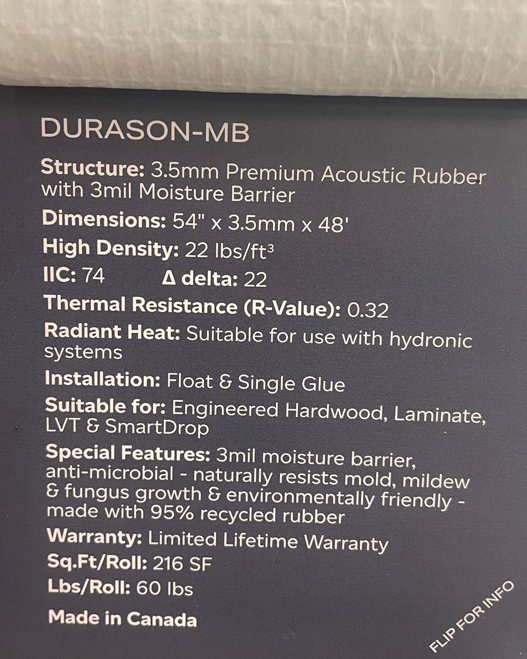 Dura-Son MB 3.5 mm Premium Acoustic Rubber Fuzion Moisture Barrier Underlay