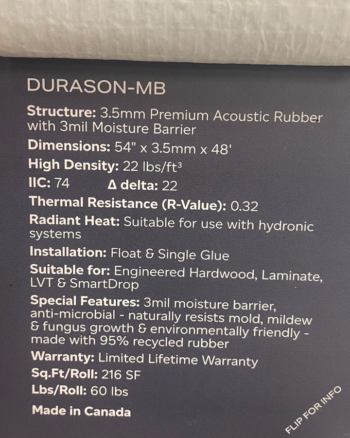 Dura-Son MB 3.5 mm Premium Acoustic Rubber Fuzion Moisture Barrier Underlay