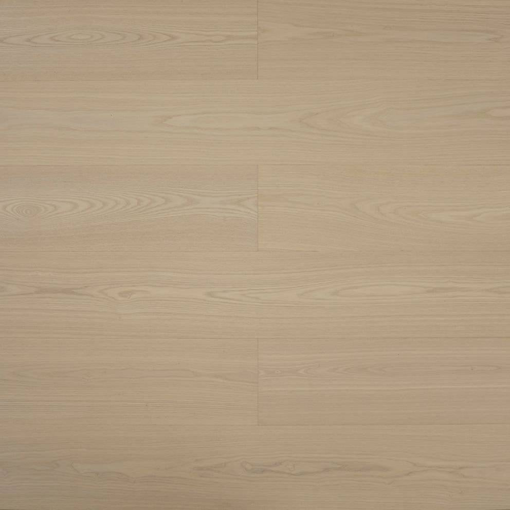 A close up of VIDAR premium white ash engineered hardwood flooring.