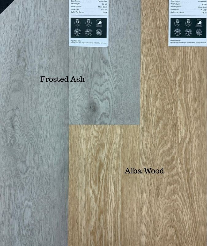 7mm SPC vinyl plank flooring sample – 7" x 48" waterproof rigid core planks with 20 mil wear layer, installed by Advanced Flooring Waterloo, shipping Canada-wide.