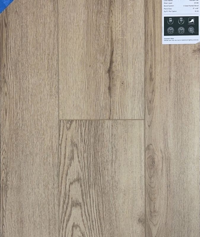 Harvest Oak rusty wood-look vinyl plank flooring – wide 9-inch design with realistic oak texture, 100% waterproof, perfect for Canadian climates.