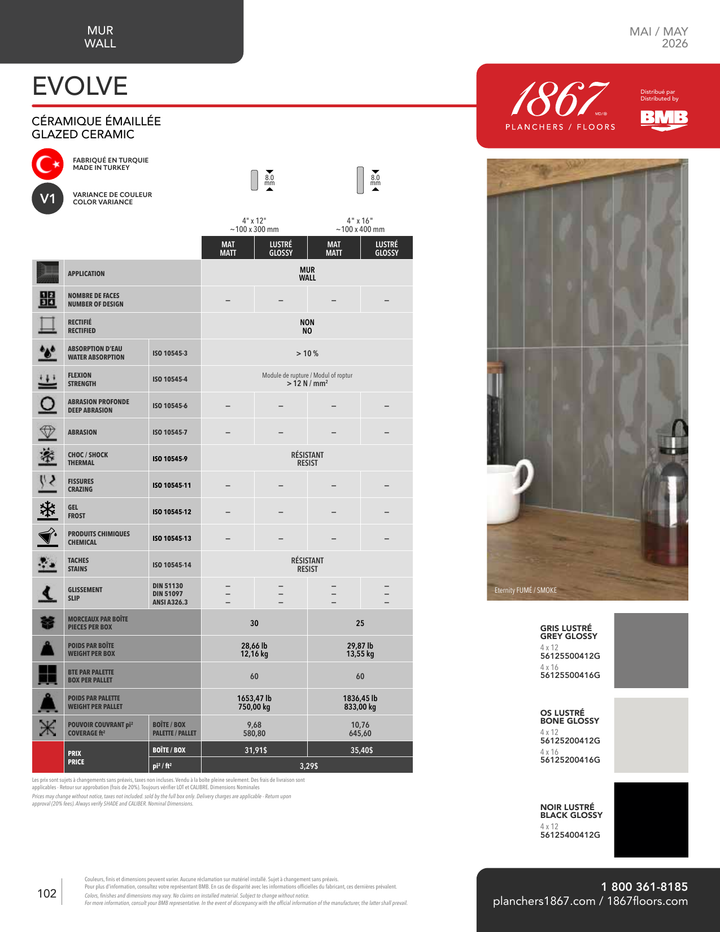 Evolve - 1867 Glazed Ceramic Wall Tile (Glossy)