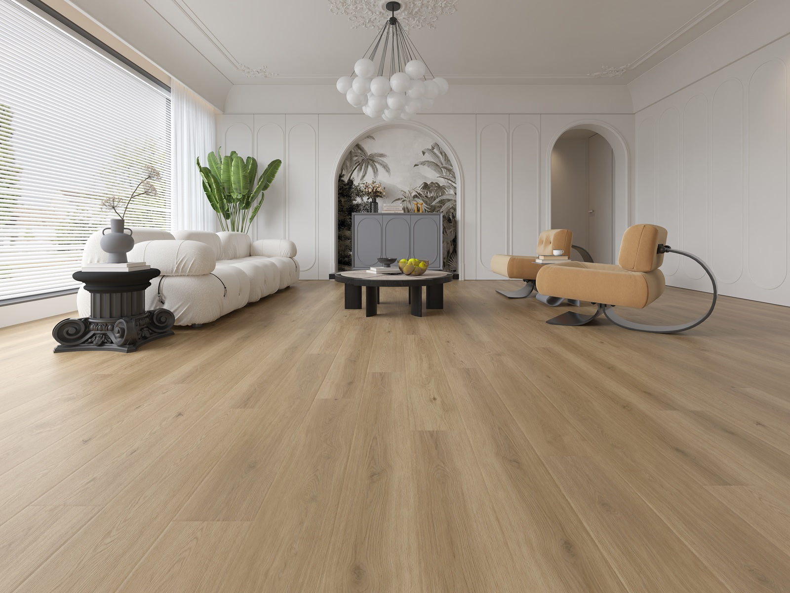 Beautiful room with Front luxury vinyl installed.