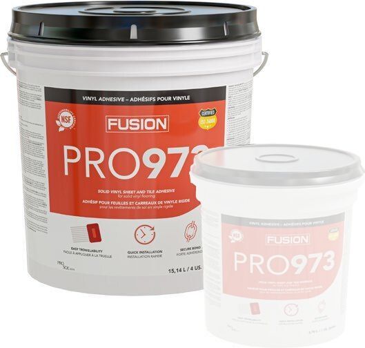 Fusion Pro973-015 adhesive for vinyl floor installation. Available at Advanced Flooring Waterloo. 