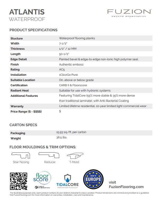 Horizon - Fuzion Waterproof Laminate 12mm Atlantis Collection