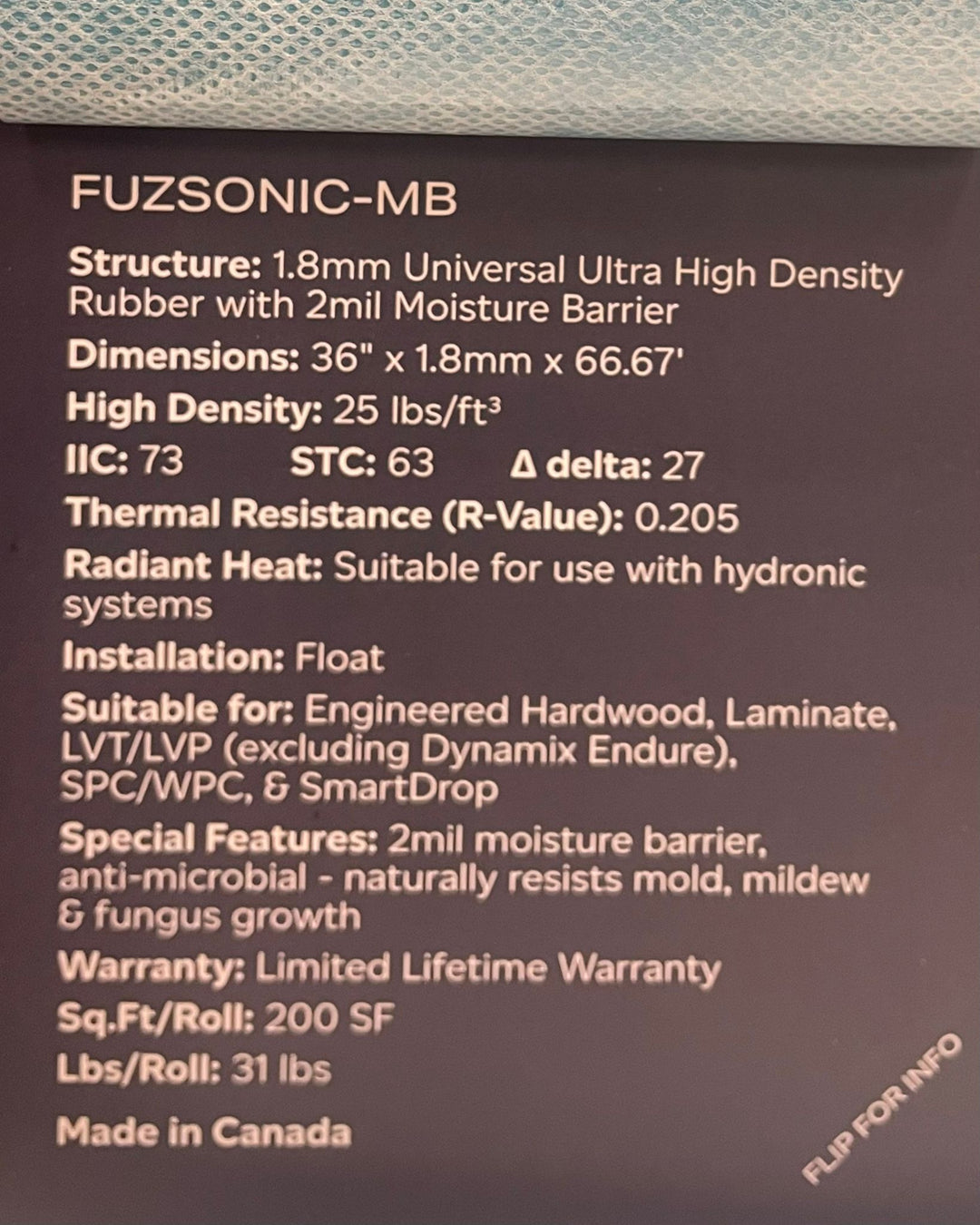 Fuzsonic Max Barrier 1.8mm Universal Ultra High Density Rubber Fuzion Underlay