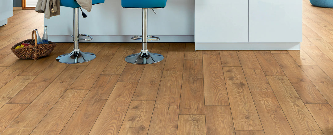 Wooden flooring with chairs and a basket in the background