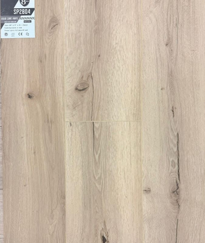 SP2804 SPC rigid core vinyl plank flooring sample, 9x60 inch planks with easy click-lock installation, FloorScore certified for low emissions.