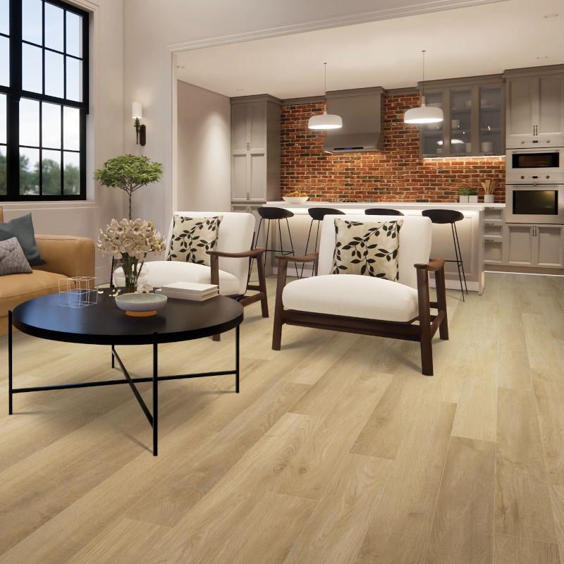 Modern room with 4.5mm vinyl plank installed in the colour Kenwood by Mohawk SolidTech Essentials sold by Advanced Flooring in Kitchener-Waterloo.
