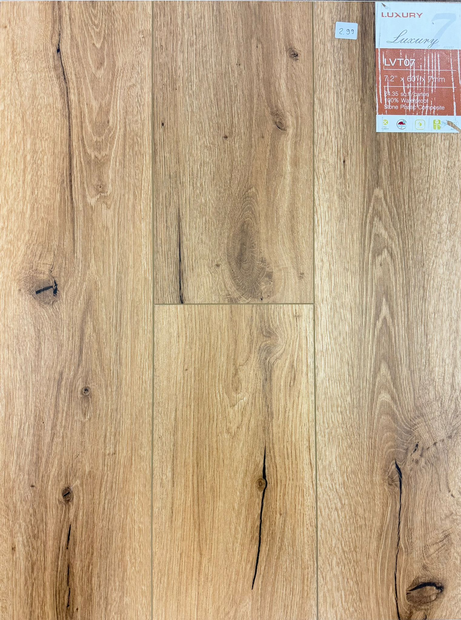 Wooden flooring with a visible brand label in the corner.