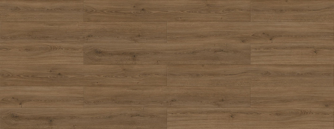 Close-up of LV328 Zermatt, brown wood-look laminate flooring planks with a natural grain texture. Available in KW and close by areas. 