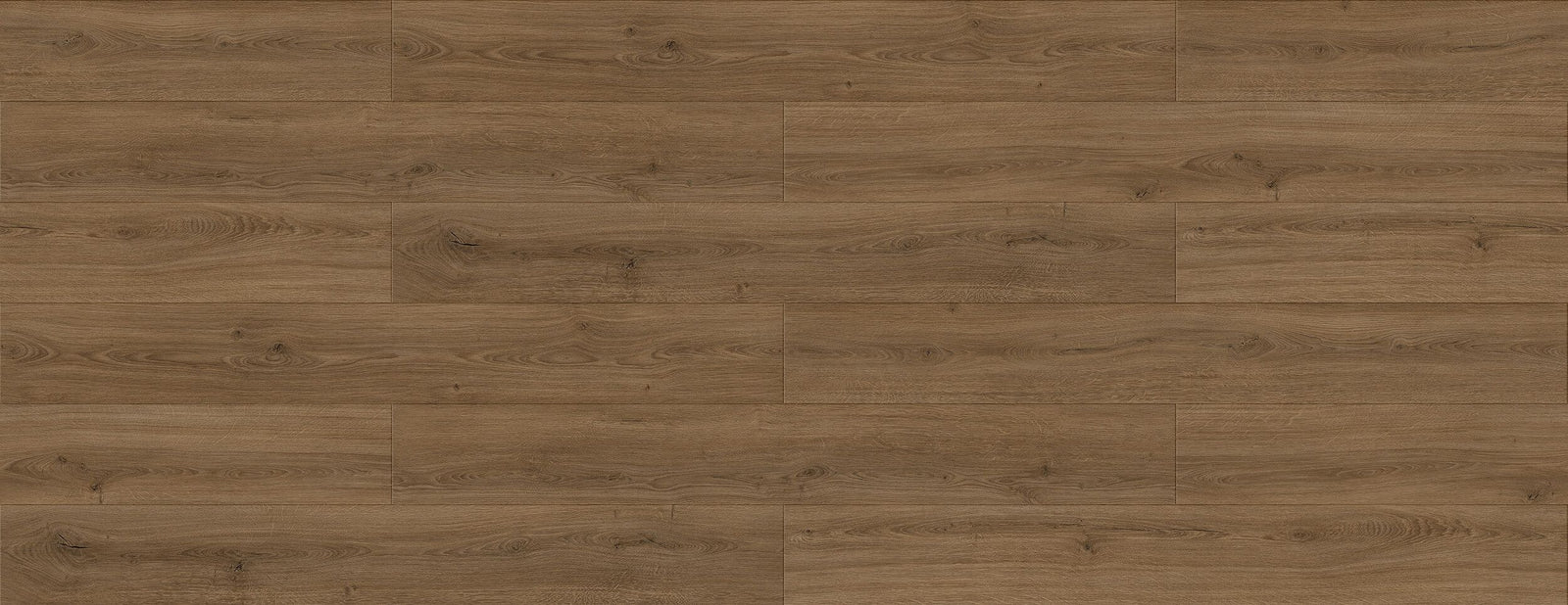 Close-up of LV328 Zermatt, brown wood-look laminate flooring planks with a natural grain texture. Available in KW and close by areas. 