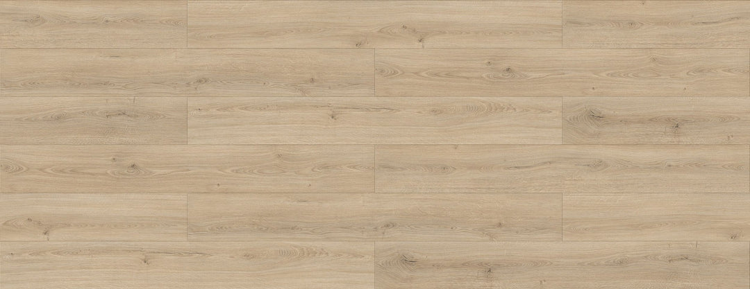 Light oak rustic-look laminate flooring planks with a natural grain pattern in warm beige and light brown tones. Waterloo & Kitchener 