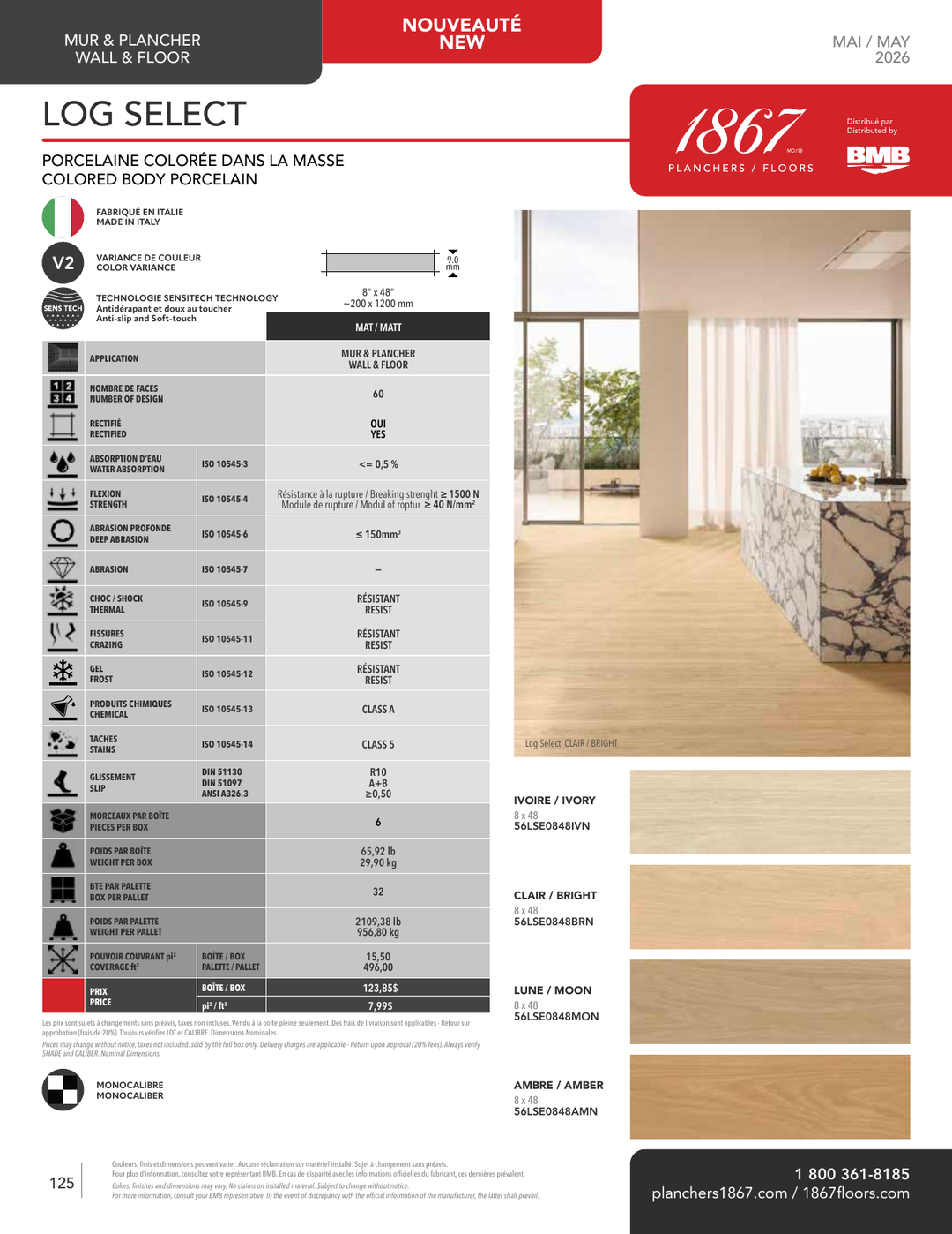 Log Select - 1867 Wood-Look Porcelain Tile 8"x48"