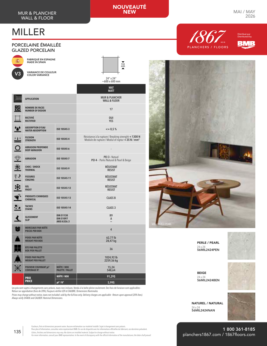 Miller - 1867 Glazed Porcelain Tile 24"x24"