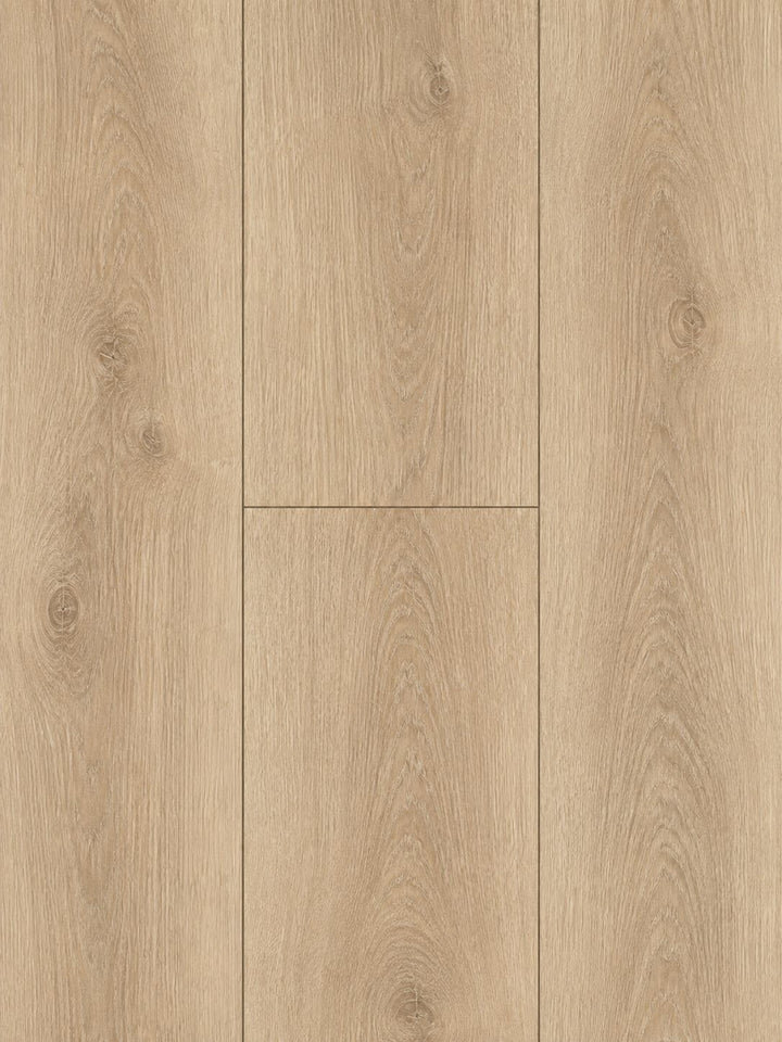 Tosca 9mm WPC medium oak wood- look vinyl flooring planks with visible grain, knots, and a smooth finish.