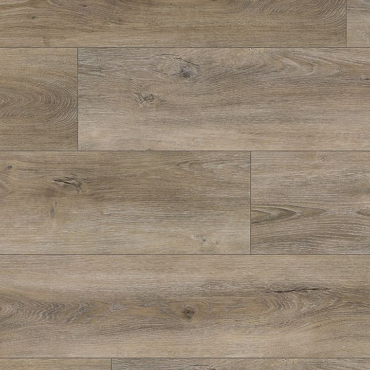 Close-up of wood-patterned flooring with a focus on texture and color.