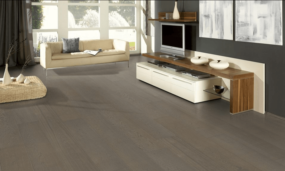 Moxie engineered oak hardwood flooring installed in a modern interior with wide 7 1/2 inch planks & 3mm Veneer from Fuzion’s Expressions. Canada-wide delivery Available. 