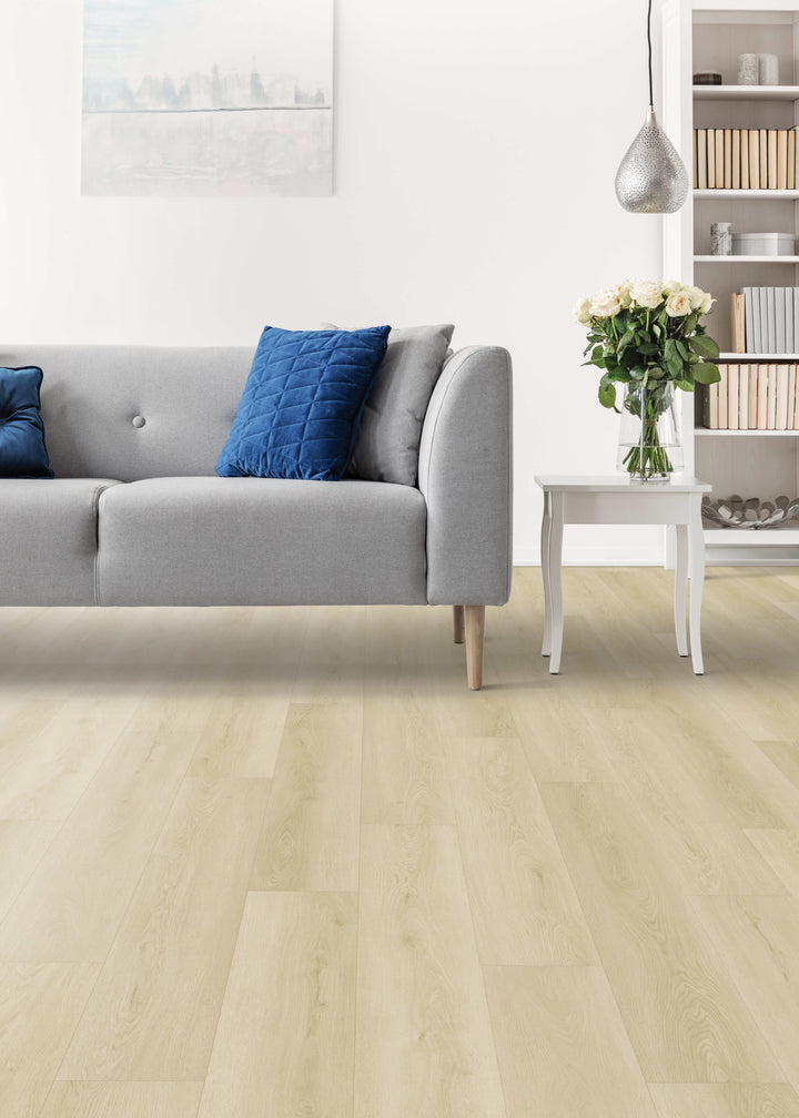 Modern room with 5mm vinyl plank installed in the colour NAME by Mohawk SolidTech Select sold by Advanced Flooring in Kitchener-Waterloo.