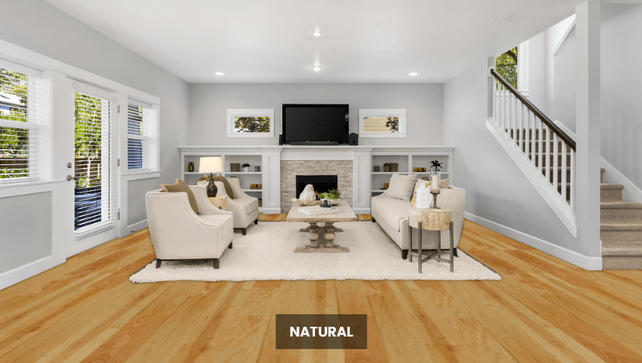 A bright and inviting room showing the rich, Natural tones of NAF maple engineered hardwood flooring.