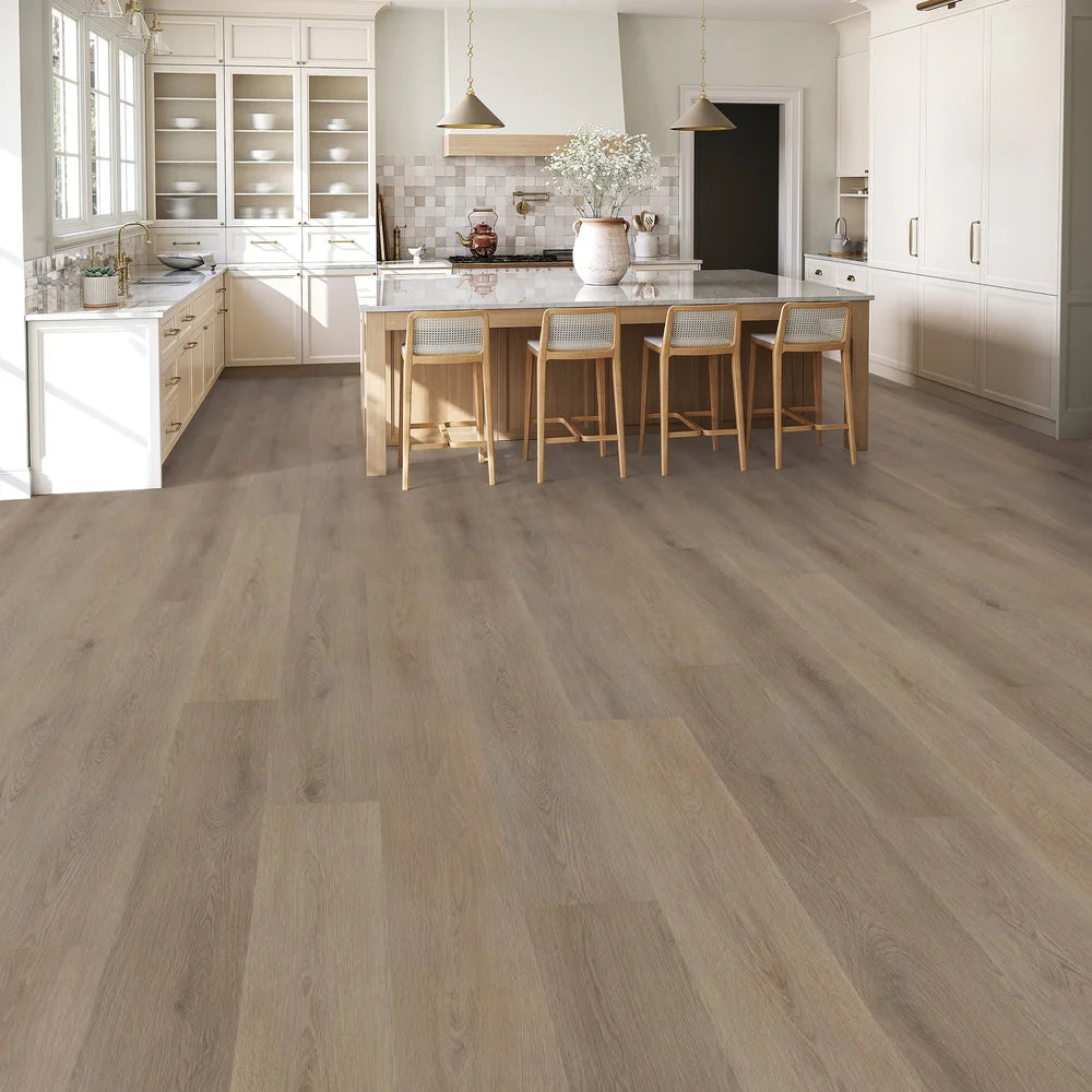 Contemporary space featuring Urban Oak SPC flooring – natural grey-brown oak look, 9"x60" luxury vinyl plank, durable and easy to clean for Canadian homes.