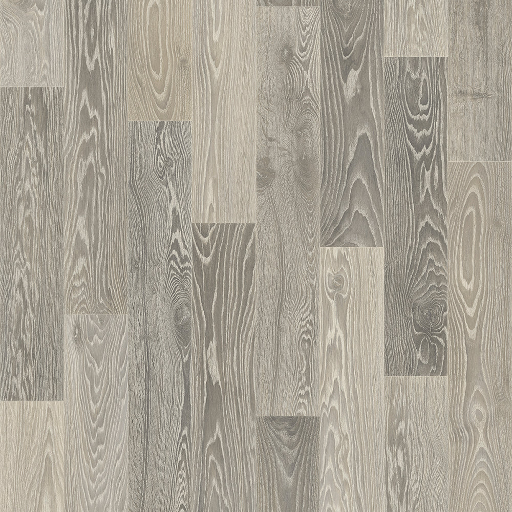 Wooden flooring with a grayish-brown color and visible grain pattern.