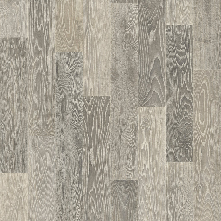 Wooden flooring with a grayish-brown color and visible grain pattern.