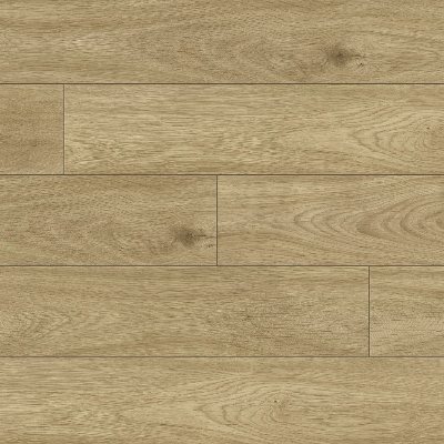 A close-up image of waterproof laminate flooring with a wood grain appearance.